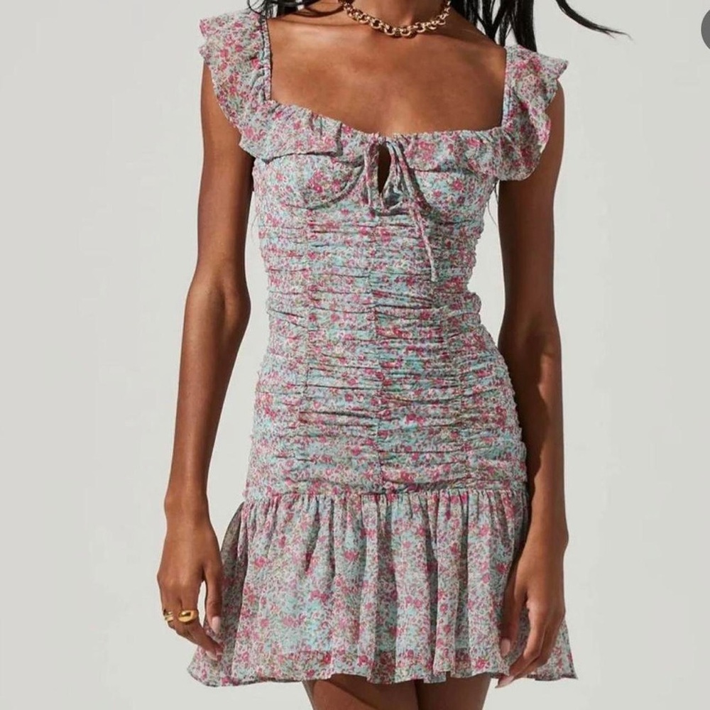Astr Pink Multi Floral Ruffle-Smocked Mini Dress